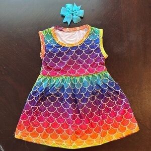 18m Girls Rainbow Mermaid Dress with Bow